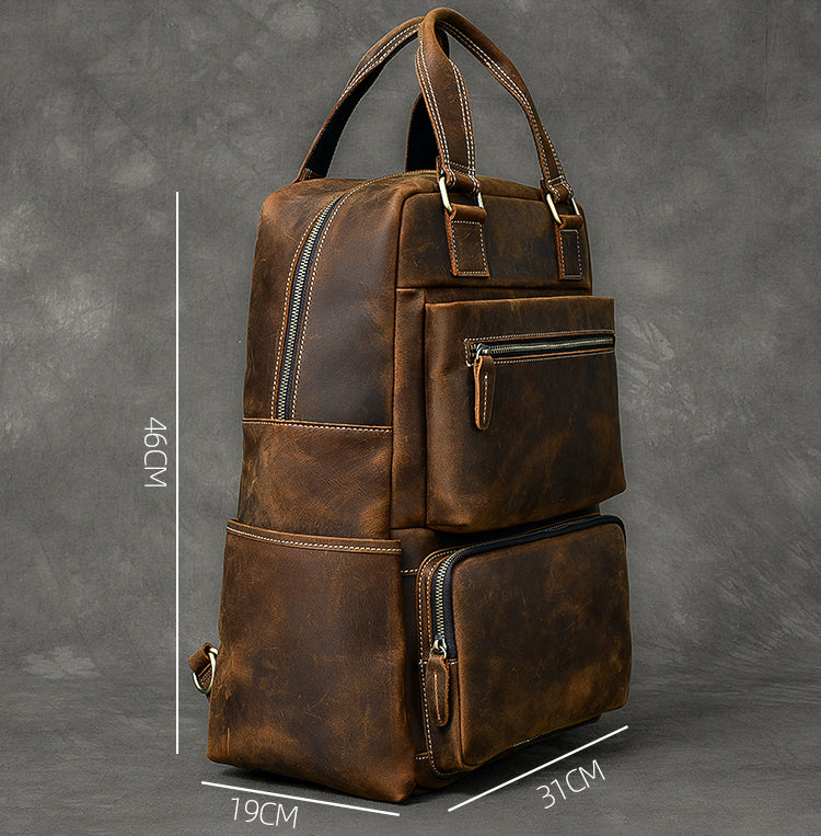 Personalized Leather Backpack with Top Handles Travel Backpack Laptop Backpack Weekender Leather Backpack