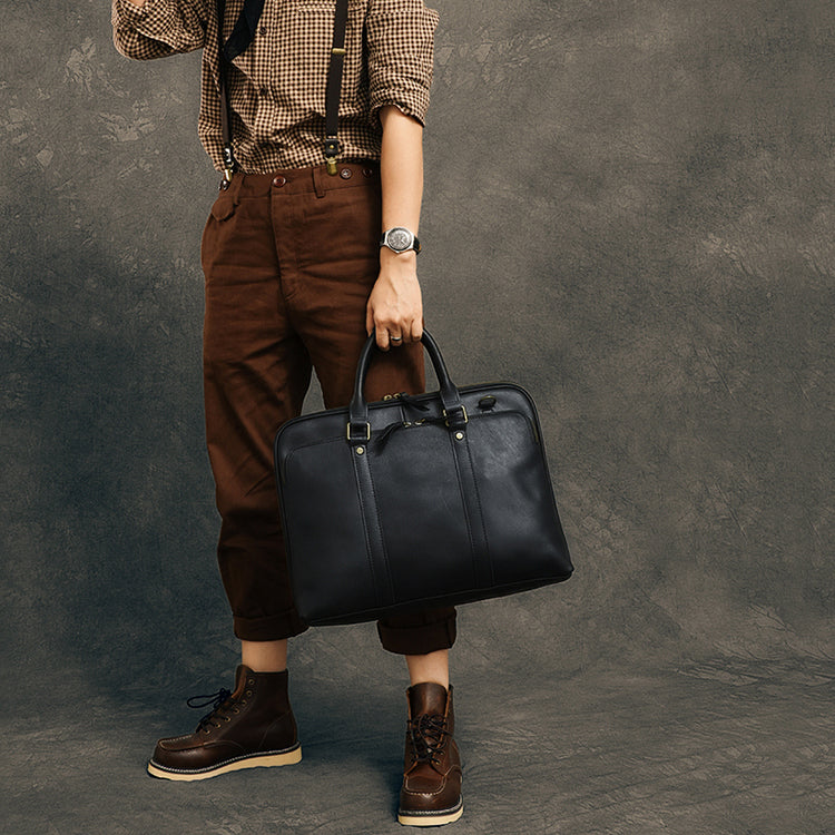 Personalized Leather Briefcase Anniversary Gift for Him Shoulder Bag Top Handle Leather Bag Laptop Bag