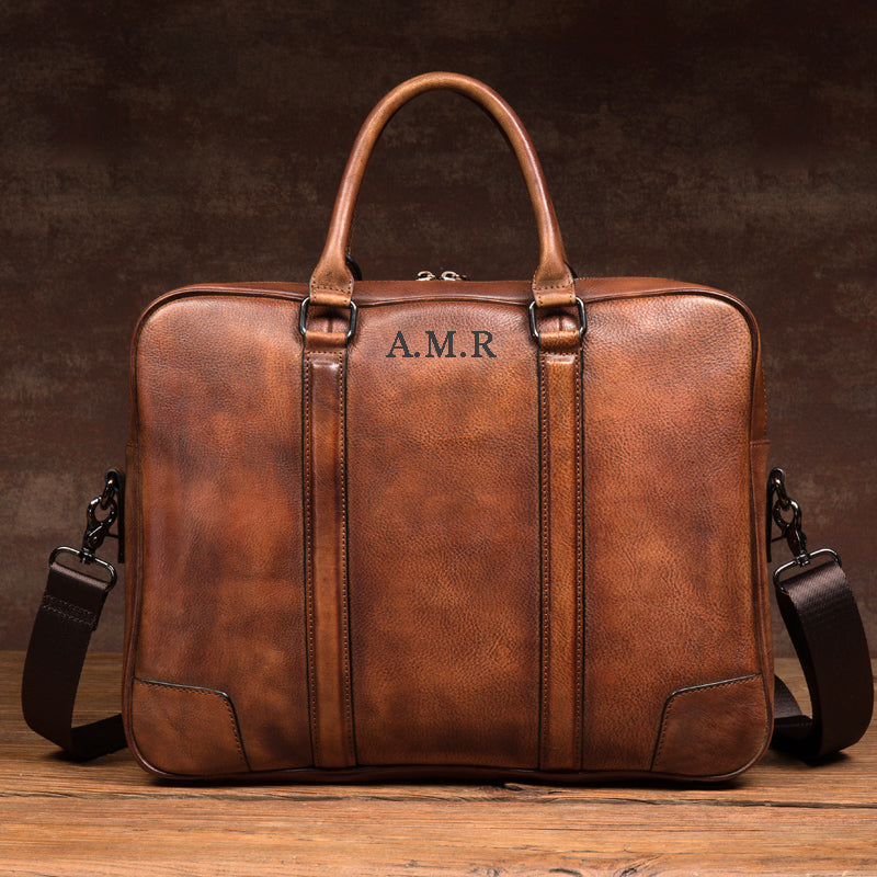 Personalized mens leather laptop bag Clearance