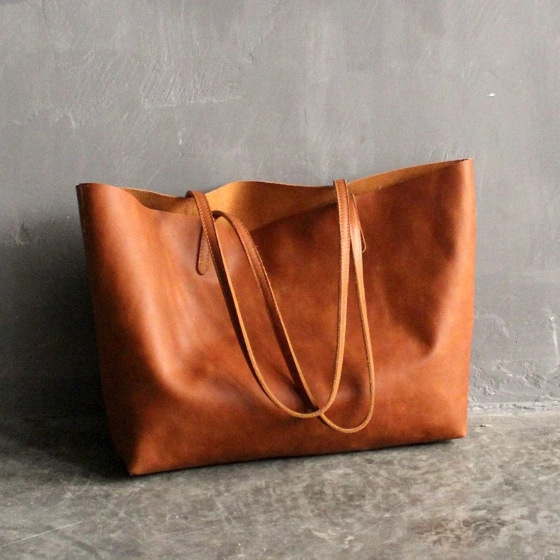 Tan Brown Leather Tote Bag