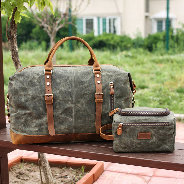 Canvas and Leather Travel Bag Weekender Bag Toiletry Bag 