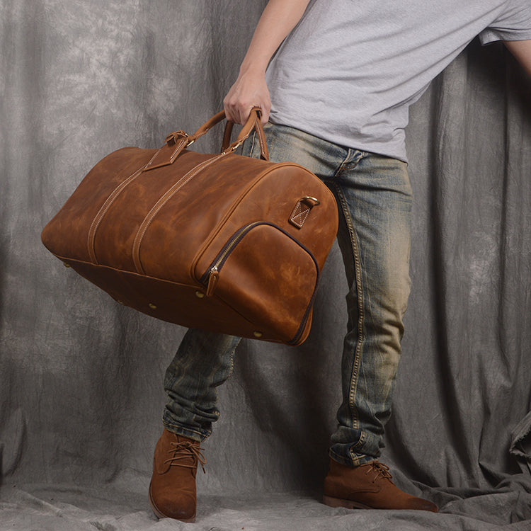 Full Grain Leather Duffle Bag, Large Travel Bag, Mens Leather Weekend Bag, Personalized Outdoor Bag, Holdall Bag
