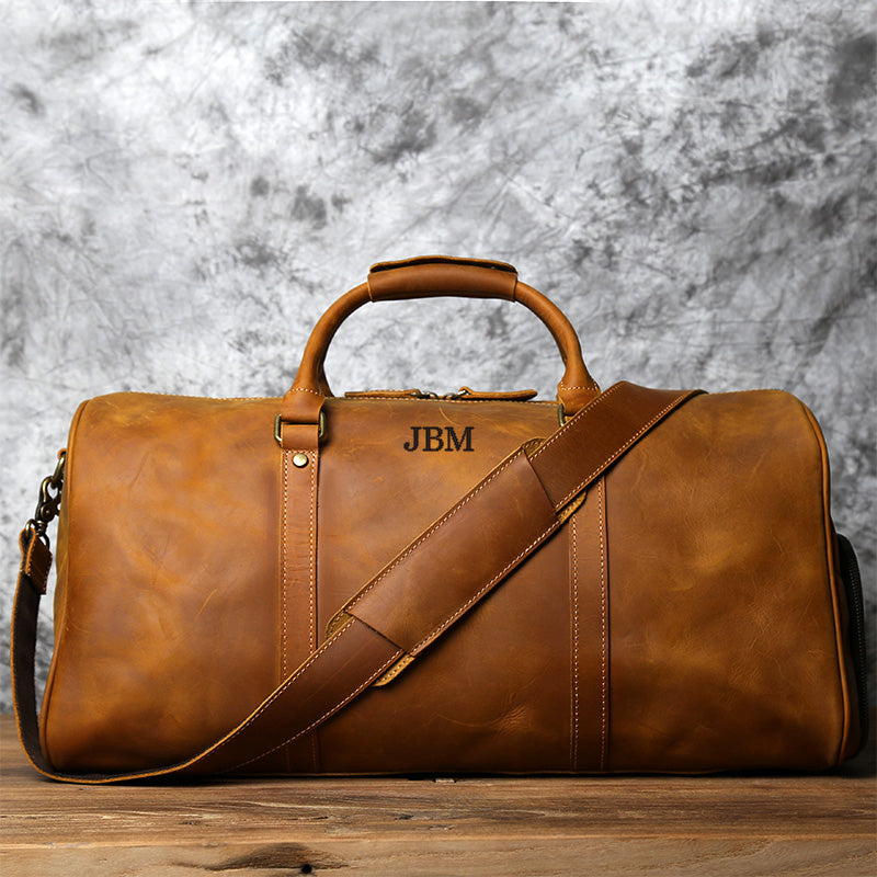 Full Grain Leather Duffle Bag, Large Travel Bag, Mens Leather Weekend Bag, Personalized Outdoor Bag, Holdall Bag Vintage Brown-L / No