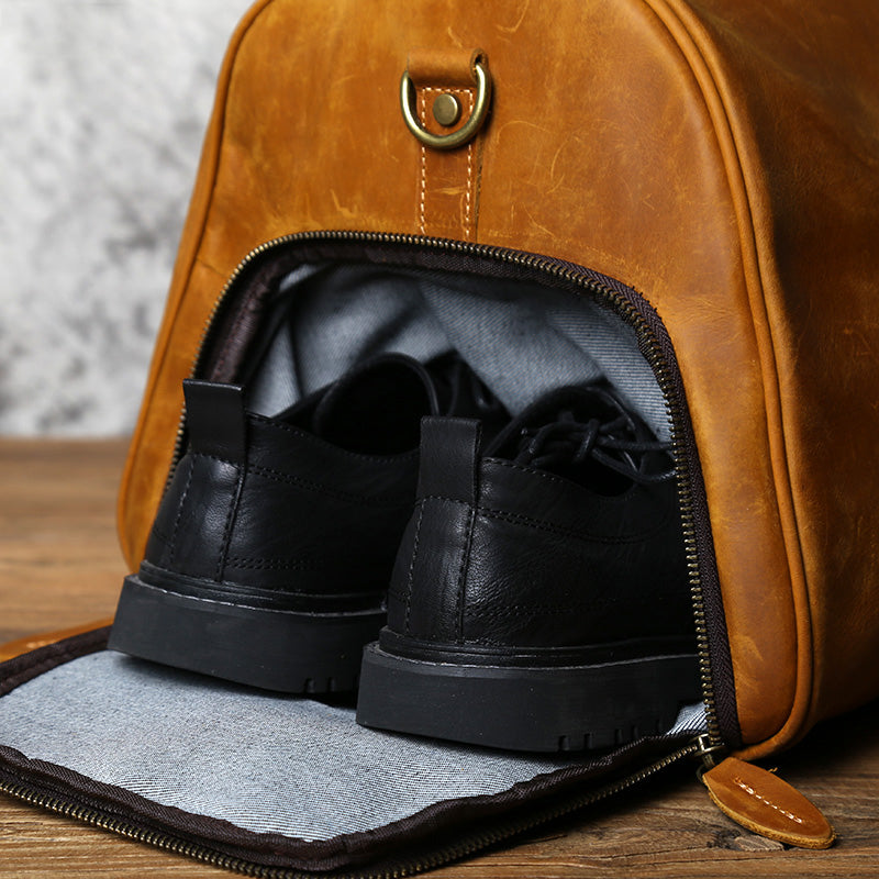 Personalized Full Grain Leather Duffle Bag with shoe Compartment