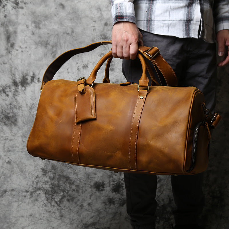 Full Grain Leather Duffel Bag Mens Travel Bag Leather Weekend