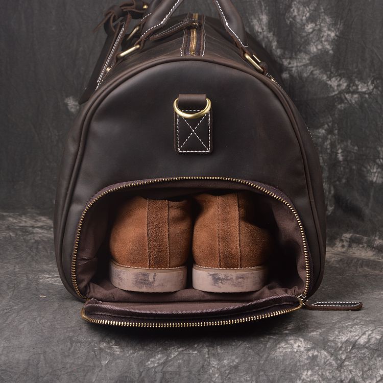 Personalized Full Grain Leather Duffle Bag with shoe Compartment