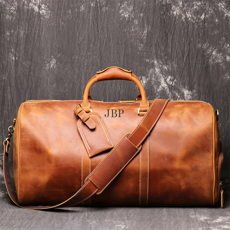 Personalized leather duffel bag with shoe compartment, handmade leather weekender bag, leather overnight bag, Holdall Vintage Brown / Yes