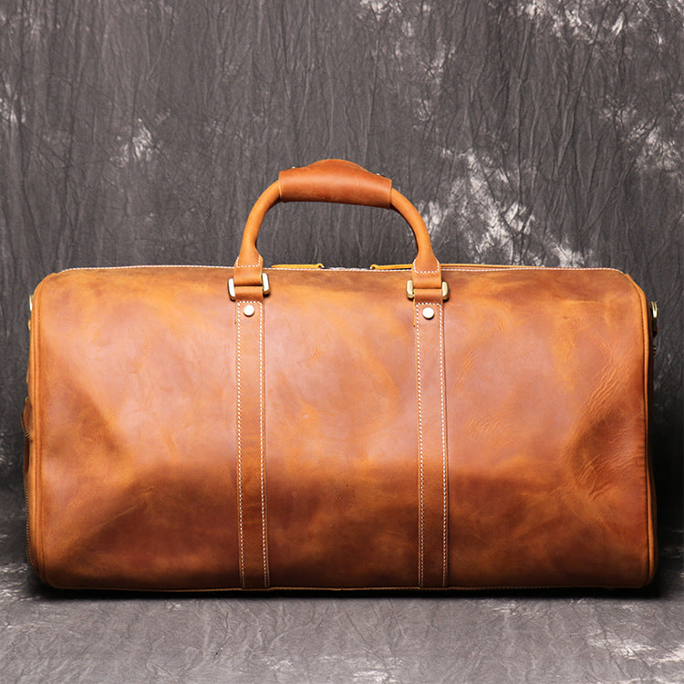 Leather Duffel Bag With Shoe Compartment Men Weekender 