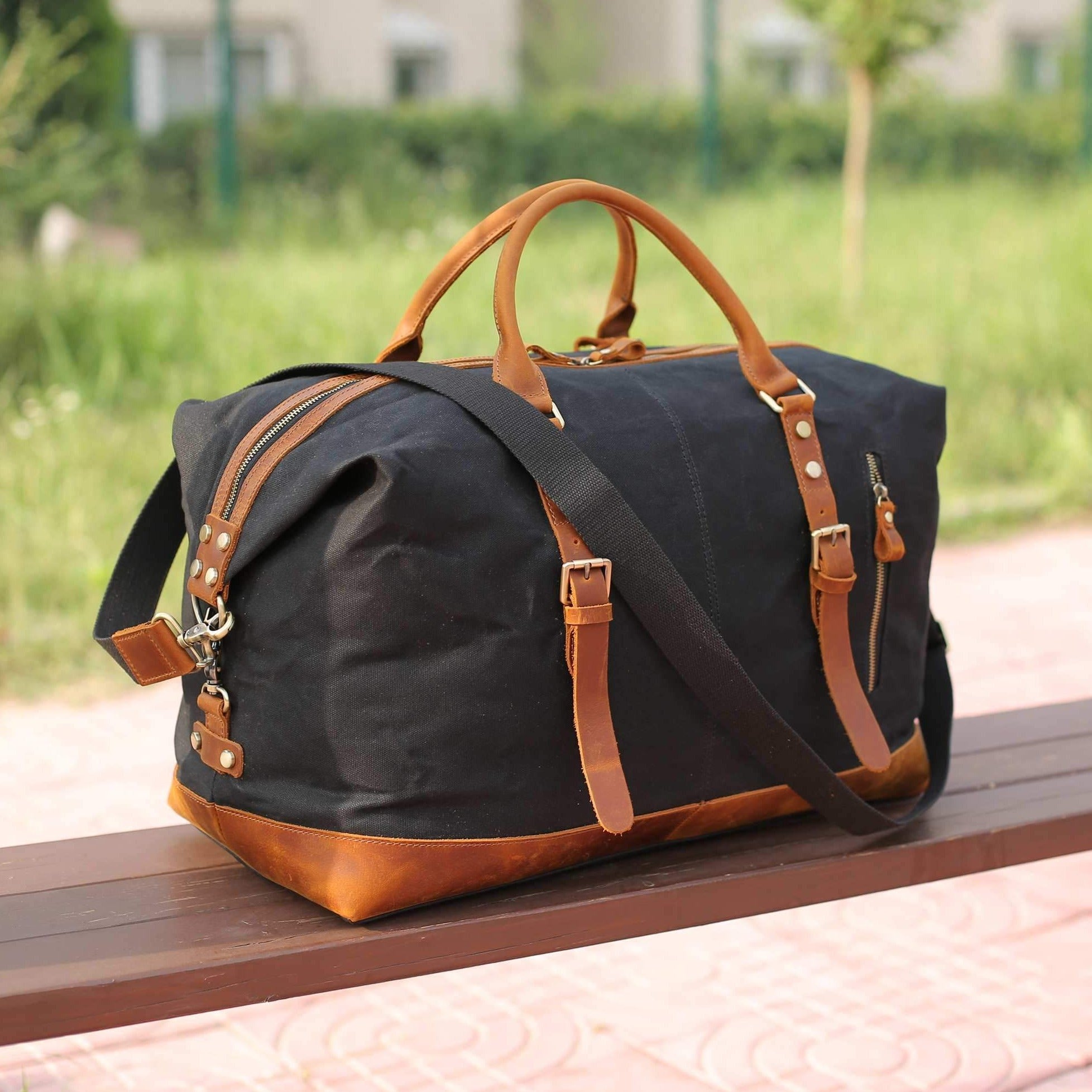 Personalized Travel Duffel Bag, Carry On Bag, Luggage Bag, Gift for Him, Weekender Bag Black / No