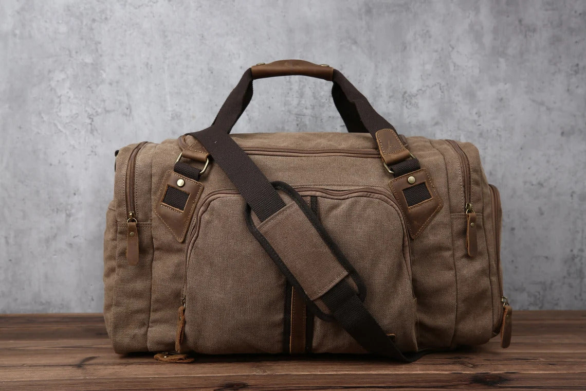 men's / unisex travel duffel bags Monogrammed Duffle Bag, Personalized Mens Travel Bag, Weekend Luggage Bag Khaki / Yes