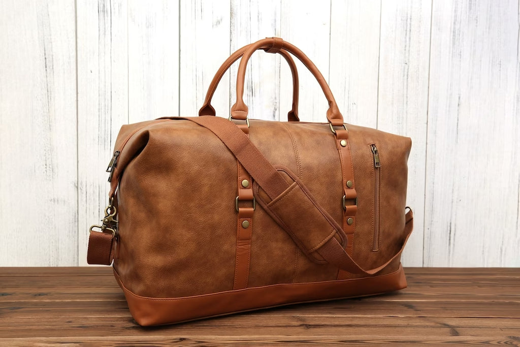 Personalized Vegan Leather Overnight Bag Large Travel Bag Unisex Leather Weekend Bag Travel Bag Holdall Bag For Him