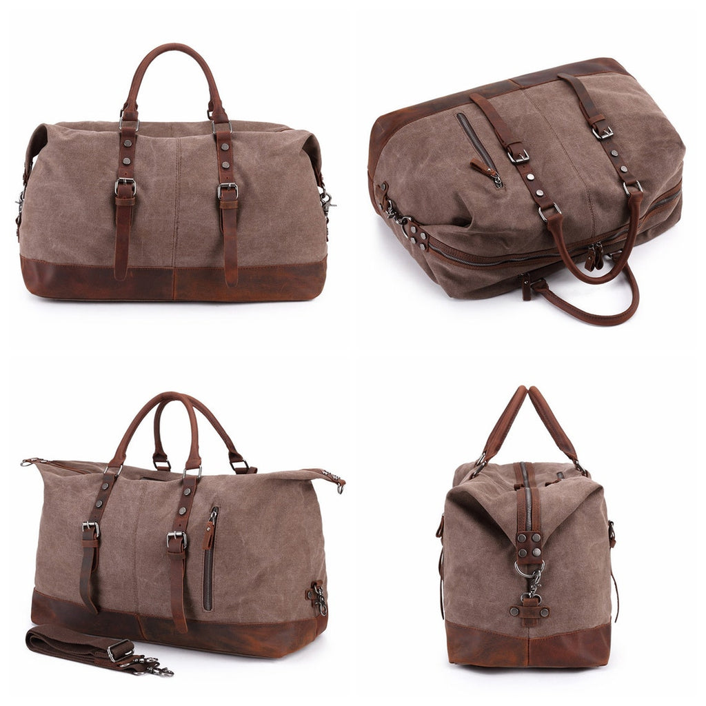 Handmade Canvas Leather Travel Bag Duffle Bag Holdall Luggage Weekender Bag 12031