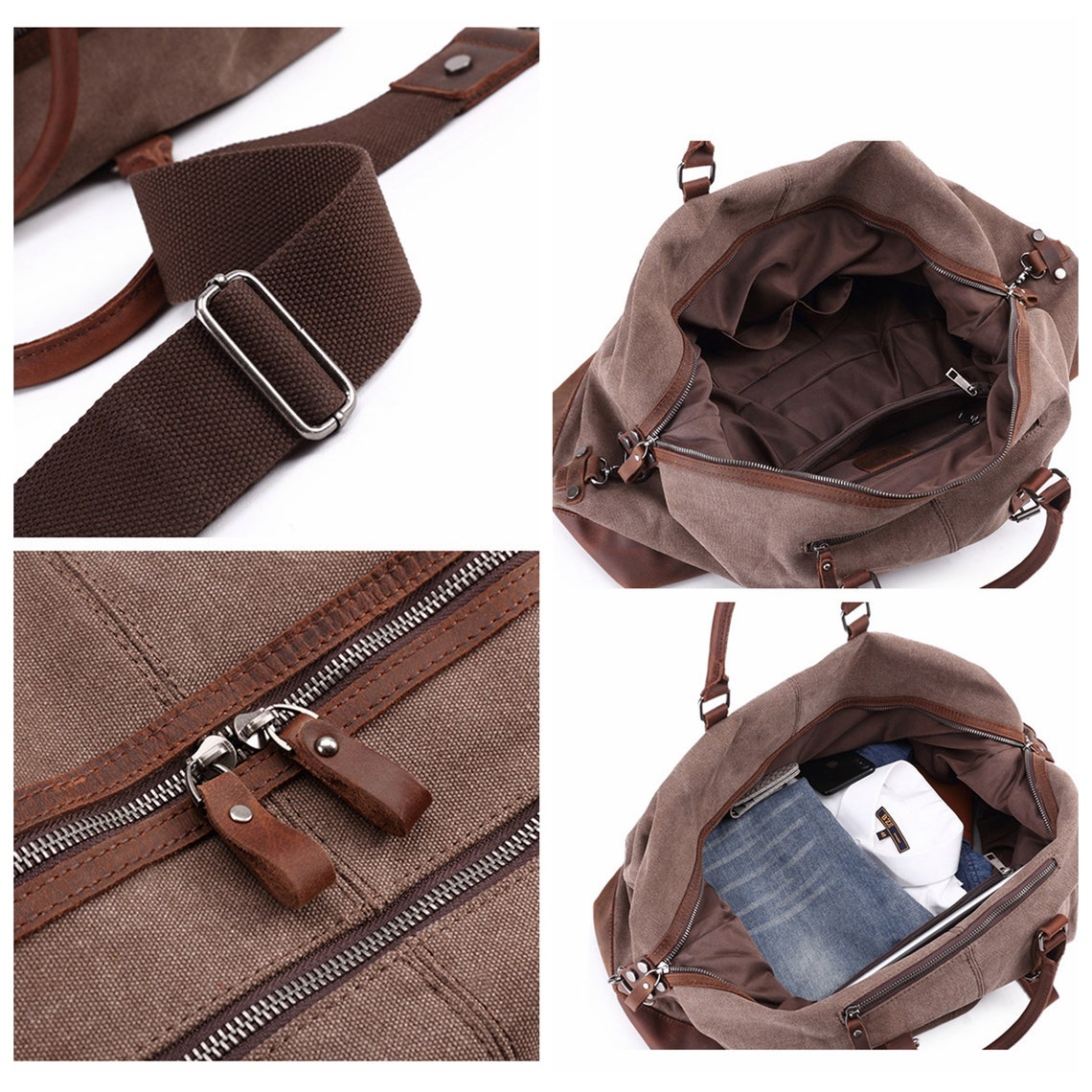 Handmade Canvas Leather Travel Bag Duffle Bag Holdall Luggage
