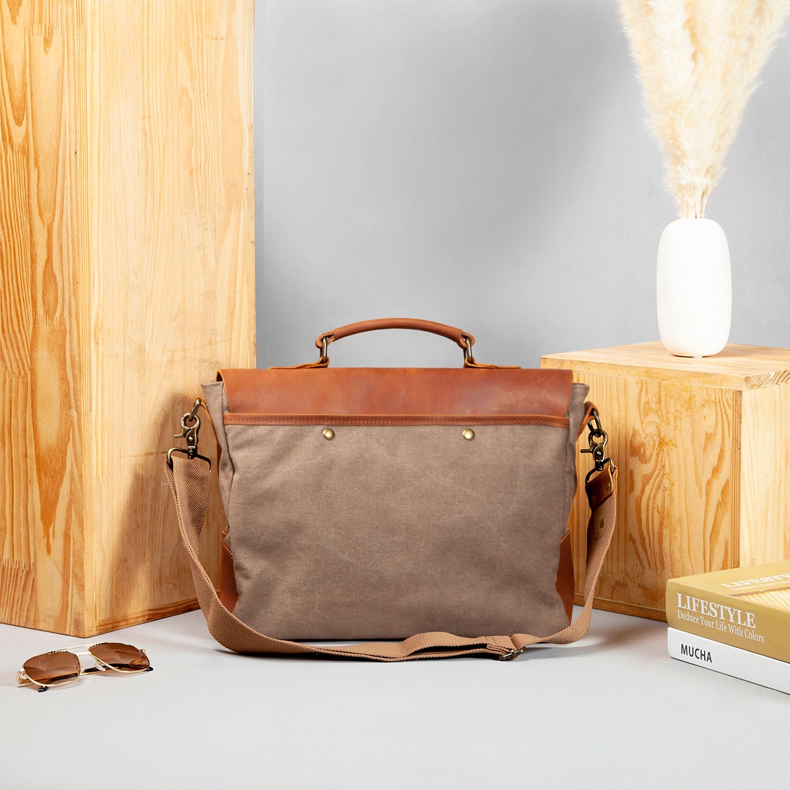 Laptop Bag Waxed Canvas Messenger Bag Crossbody Bags Men -  Canada