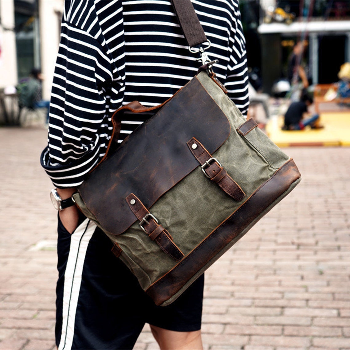 Messenger bag canvas leather outlet
