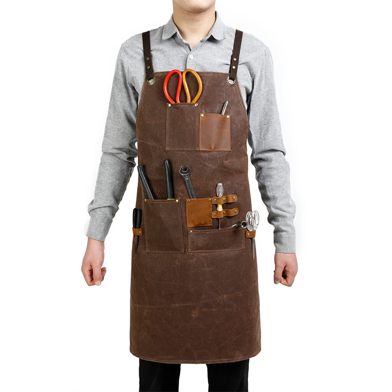Personalized Unisex Workshop Apron with Pockets Side Loops Waterproof Tool Apron
