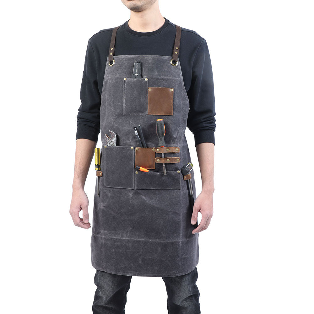 Personalized Unisex Workshop Apron with Pockets Side Loops Waterproof Tool Apron
