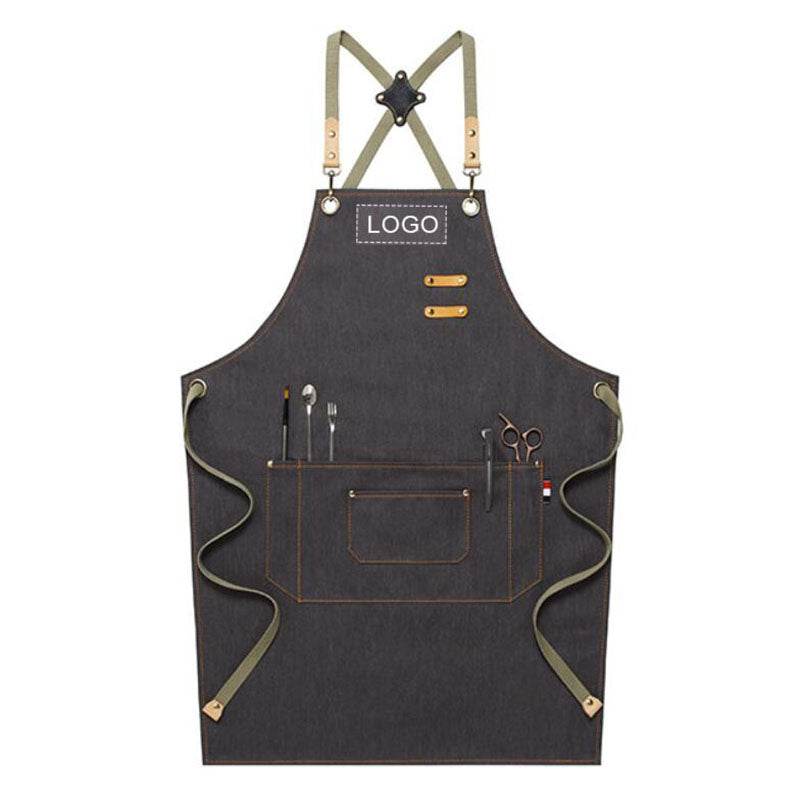 Personalized Chef Apron Custom Logo Denim Apron Workshop Aprons Server Apron Studio Aprons M79-16B - LISABAG