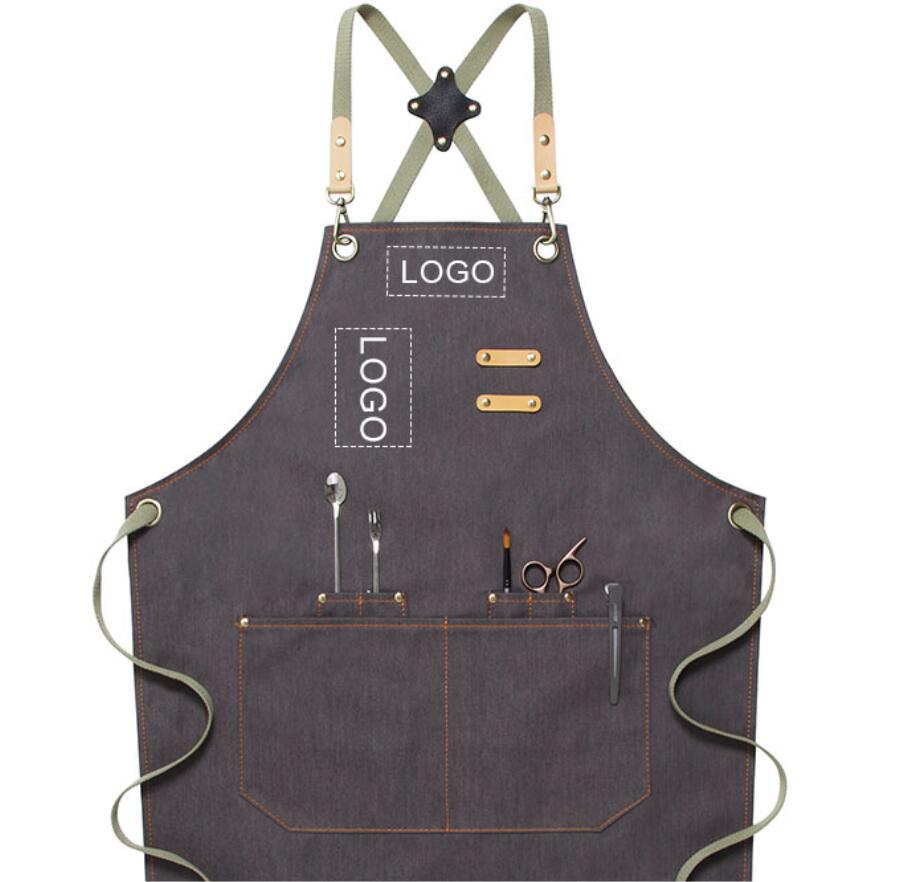 Personalized Chef Apron Custom Logo Denim Apron Workshop Aprons Server Apron Studio Aprons M79-16B - LISABAG