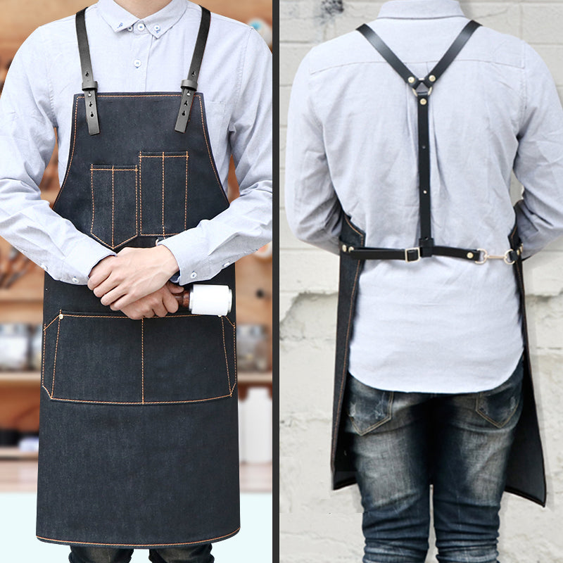 Personalized Full Denim Apron Adjustable Strap Apron Stylish Apron Restaurant Apron Bookstore Apron ZW129-6H - LISABAG