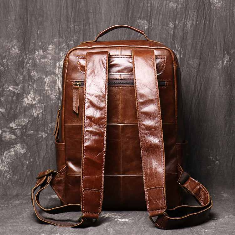 Retro Full Grain Leather Backpack Mens Leather Travel Backpack Genuine Leather Large Capacity Handle Bag Unisex Laptop Bag