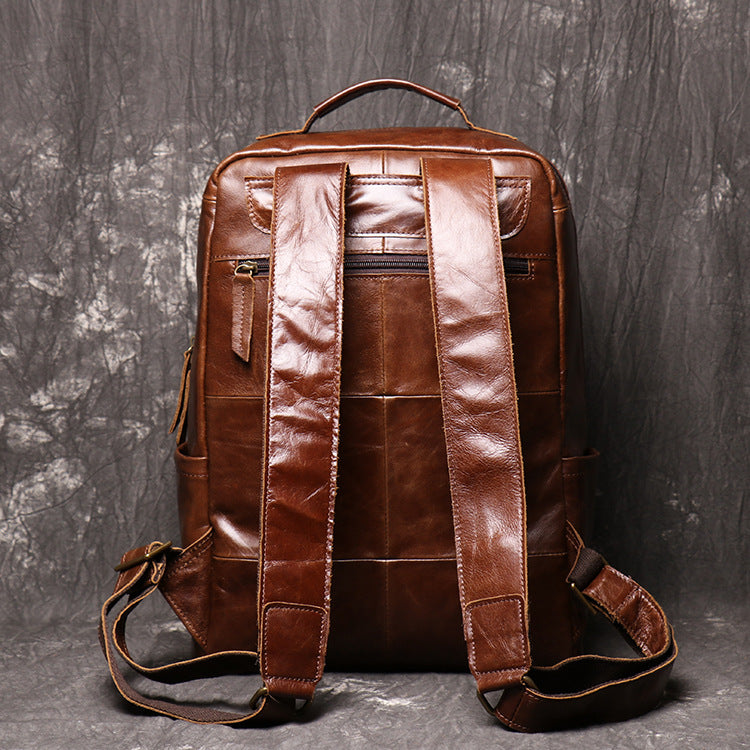 amazon leather backpack men's Retro Full Grain Mens Leather Travel Backpack Genuine Leather Large Capacity Handle Bag Unisex Laptop Bag Black / No 30 cm (12 inch) sewing for the office Best Laptop Backpacks Best Handle:BLACK