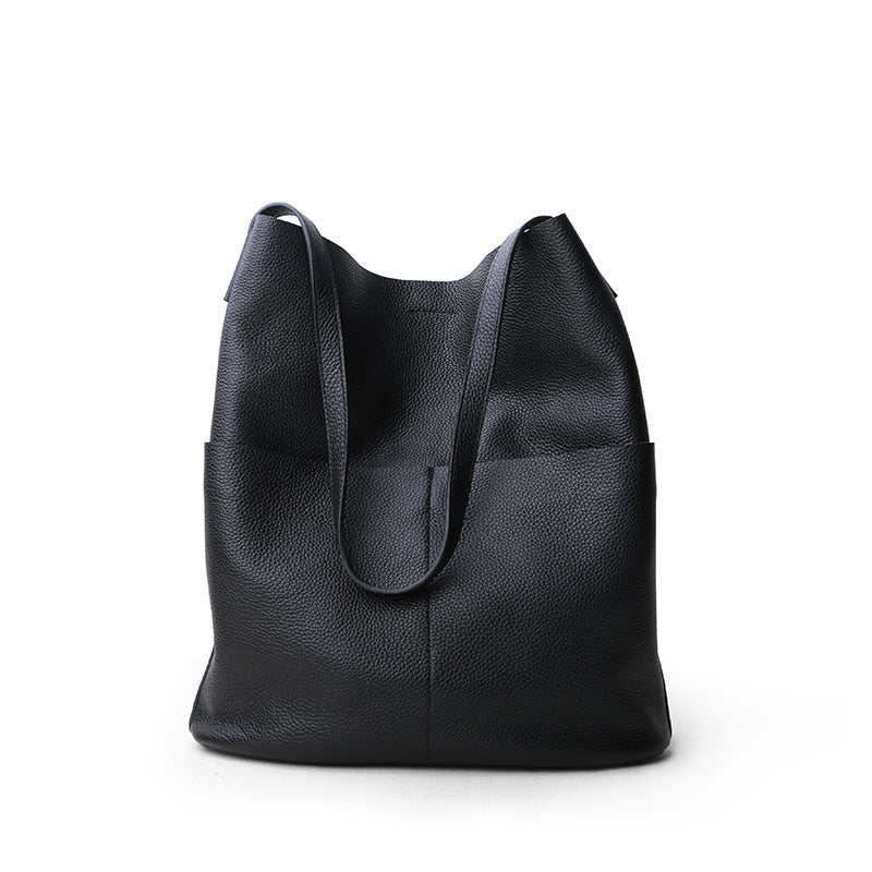Soft Full Grain Leather Tote Bag For Ladies Genuine OAK Cowhide Simple Shoulder Bag Large Leather Handbag For Shopping