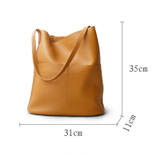Soft Full Grain Leather Tote Bag For Ladies Genuine OAK Cowhide Simple Shoulder Bag Large Leather Handbag For Shopping