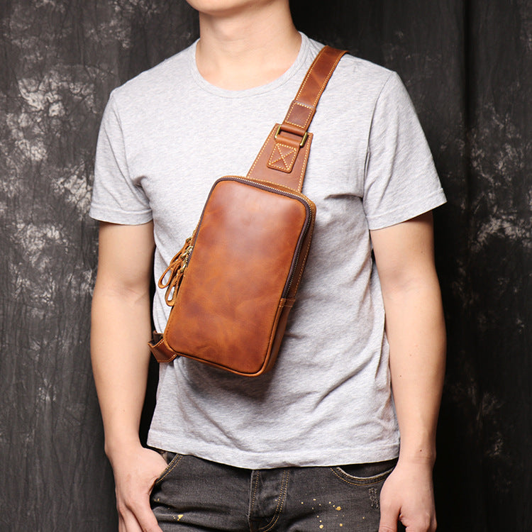 Unisex Leather Chest Bag Large Capacity Sling Bag Mens Leather Unbalan –  LISABAG