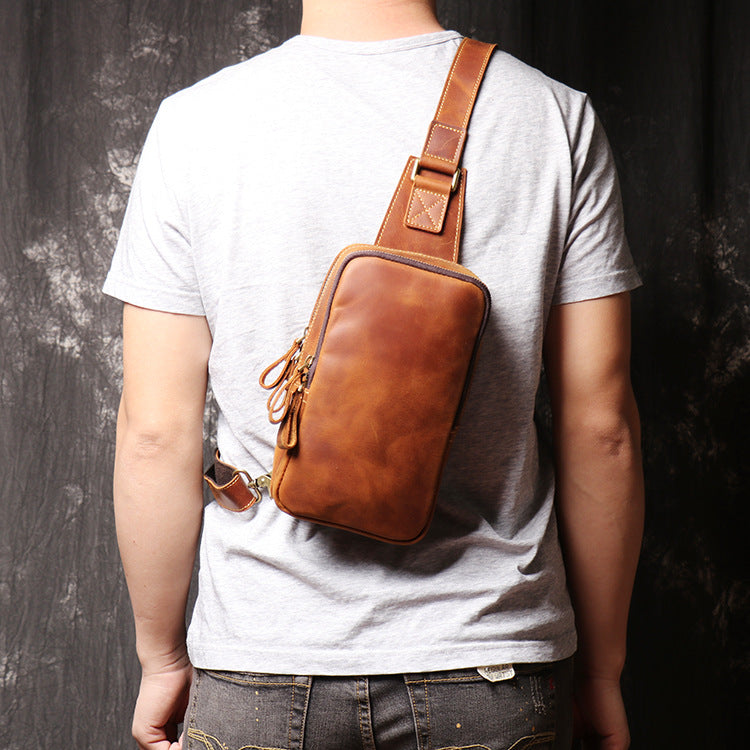 Sling Crossbody Backpack Shoulder Bag Men Women Leather Chest