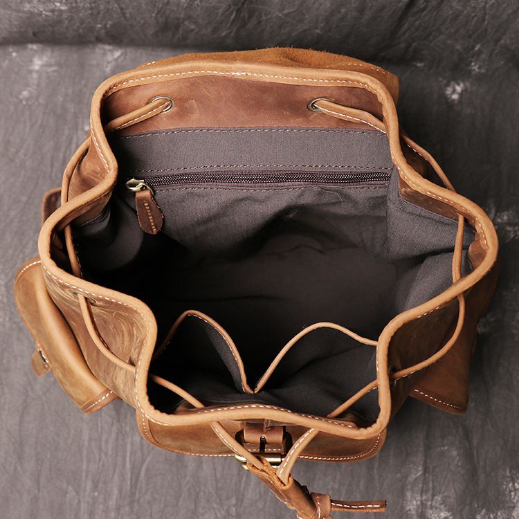 Unisex Full Grain Leather Backpack Womens Drawstring Backpack Handmade Genuine Leather Large Laptop Bag Gifts For Christmas