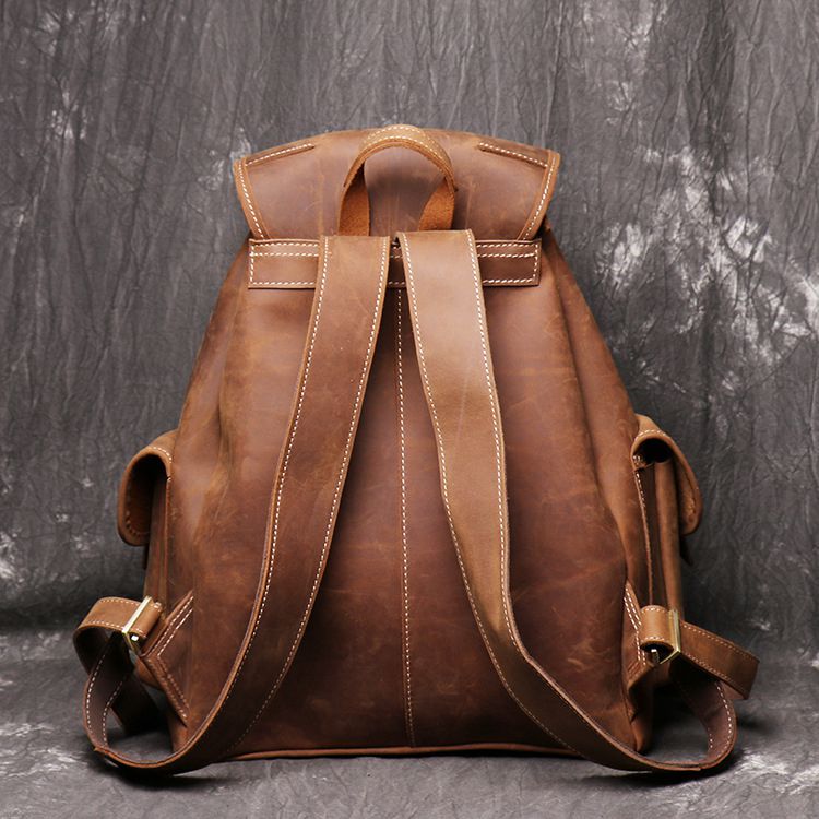 Unisex Full Grain Leather Backpack Women's Drawstring Backpack Handmade Genuine Leather Large Laptop Bag Gifts For Christmas