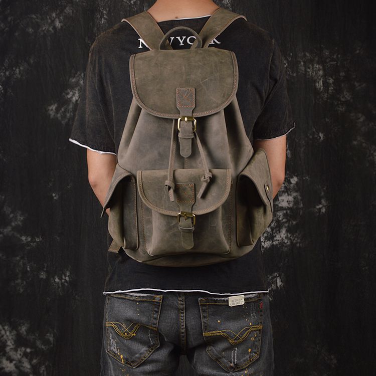 Unisex Full Grain Leather Backpack Womens Drawstring Backpack Handmade Genuine Leather Large Laptop Bag Gifts For Christmas