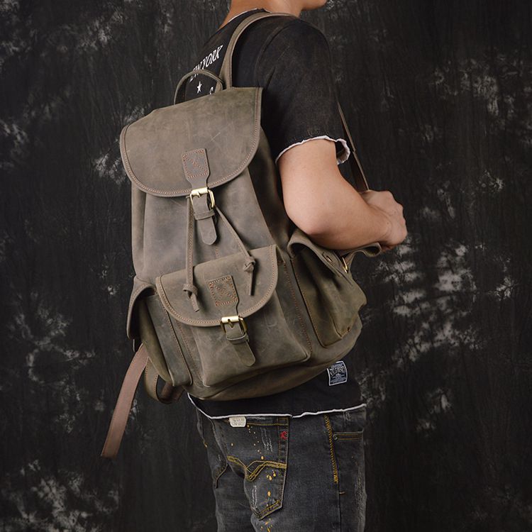 Unisex Full Grain Leather Backpack Womens Drawstring Backpack Handmade Genuine Leather Large Laptop Bag Gifts For Christmas