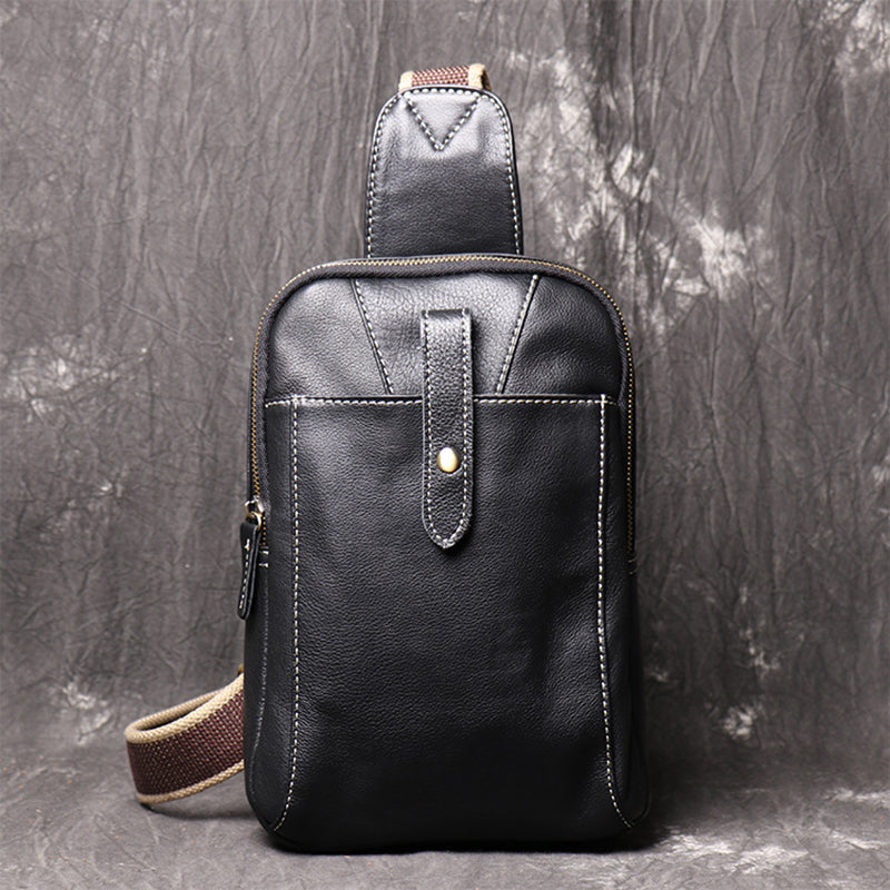 Unisex Leather Chest Bag Large Capacity Sling Bag Mens Leather Unbalance  Backpack Mens Leather Motorcycle Bag LJ1078