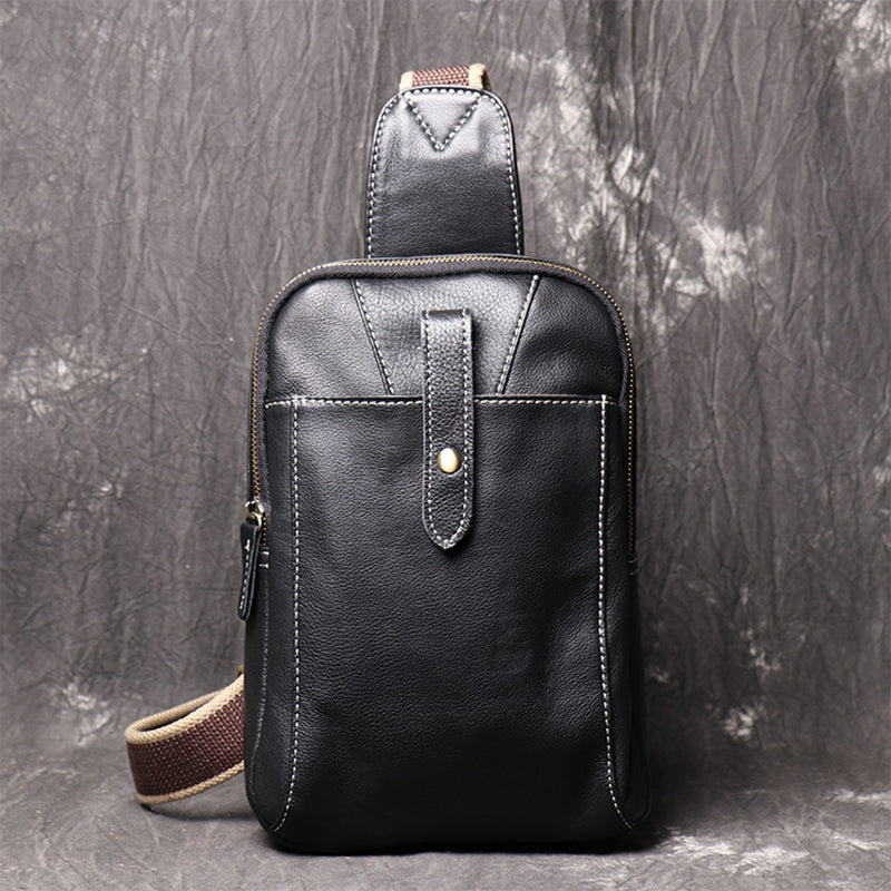 Genuine Black Leather Sling Bag