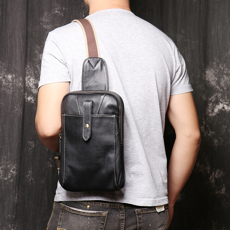 Unisex Full Grain Leather Sling Bag Mens Genuine Leather Chest Bag Fashion And Leisure Crossbody Shoulder Bag LJ3394