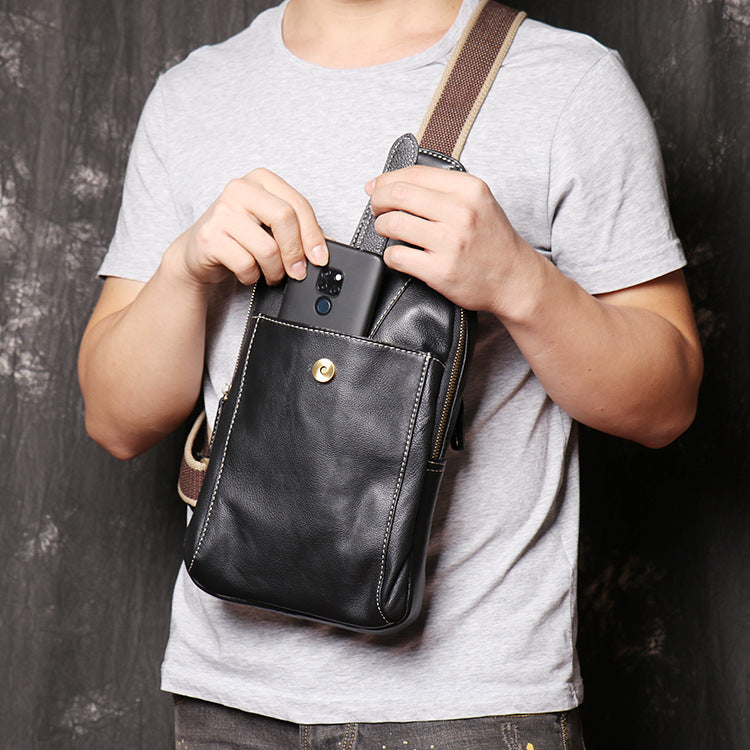 Unisex Full Grain Leather Sling Bag Mens Genuine Leather Chest Bag Fas –  LISABAG