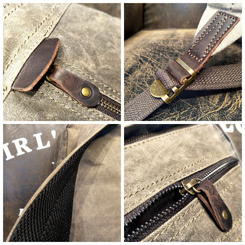 Handmade Waxed Canvas School Backpack Large Travel Backpack 15'' Laptop Backpack Outdoor Bag YC14 - LISABAG