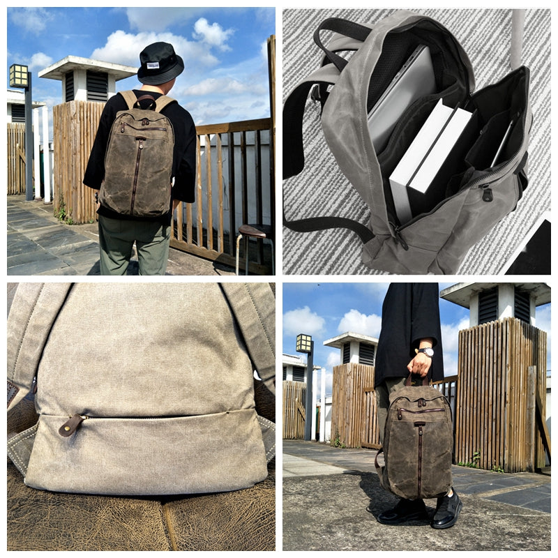 Handmade Waxed Canvas School Backpack Large Weekender Backpack