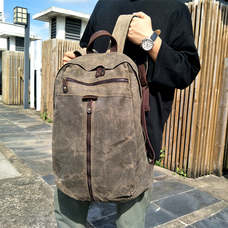 Handmade Waxed Canvas School Backpack Large Weekender Backpack Laptop Backpack Hipster Backpack YC14 - LISABAG