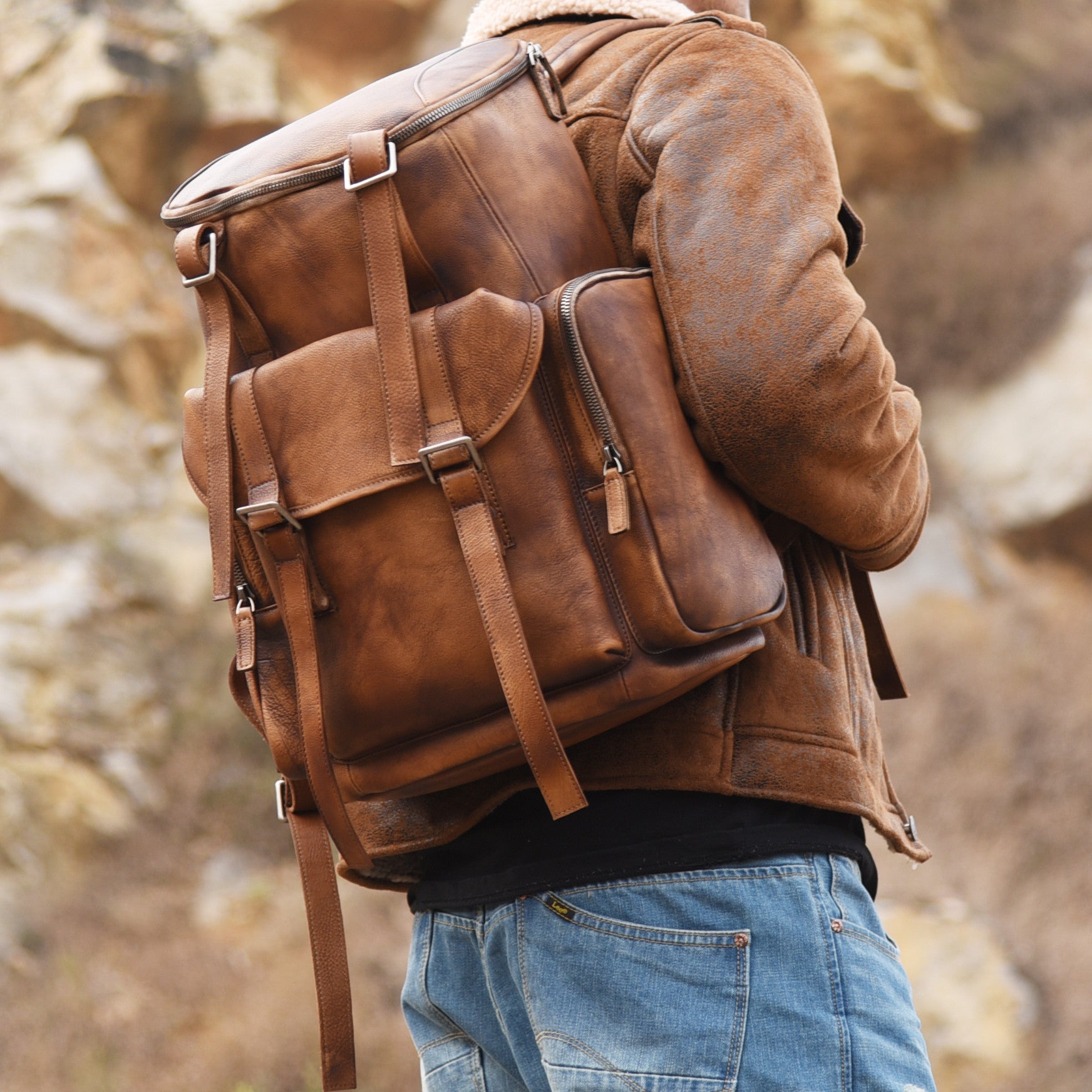aesthetic brown leather backpack Personalized Leather Backpack Men Travel Backpack Hiking Rucksack Unisex Backpack Weekender Backpack Vintage Brown / No
