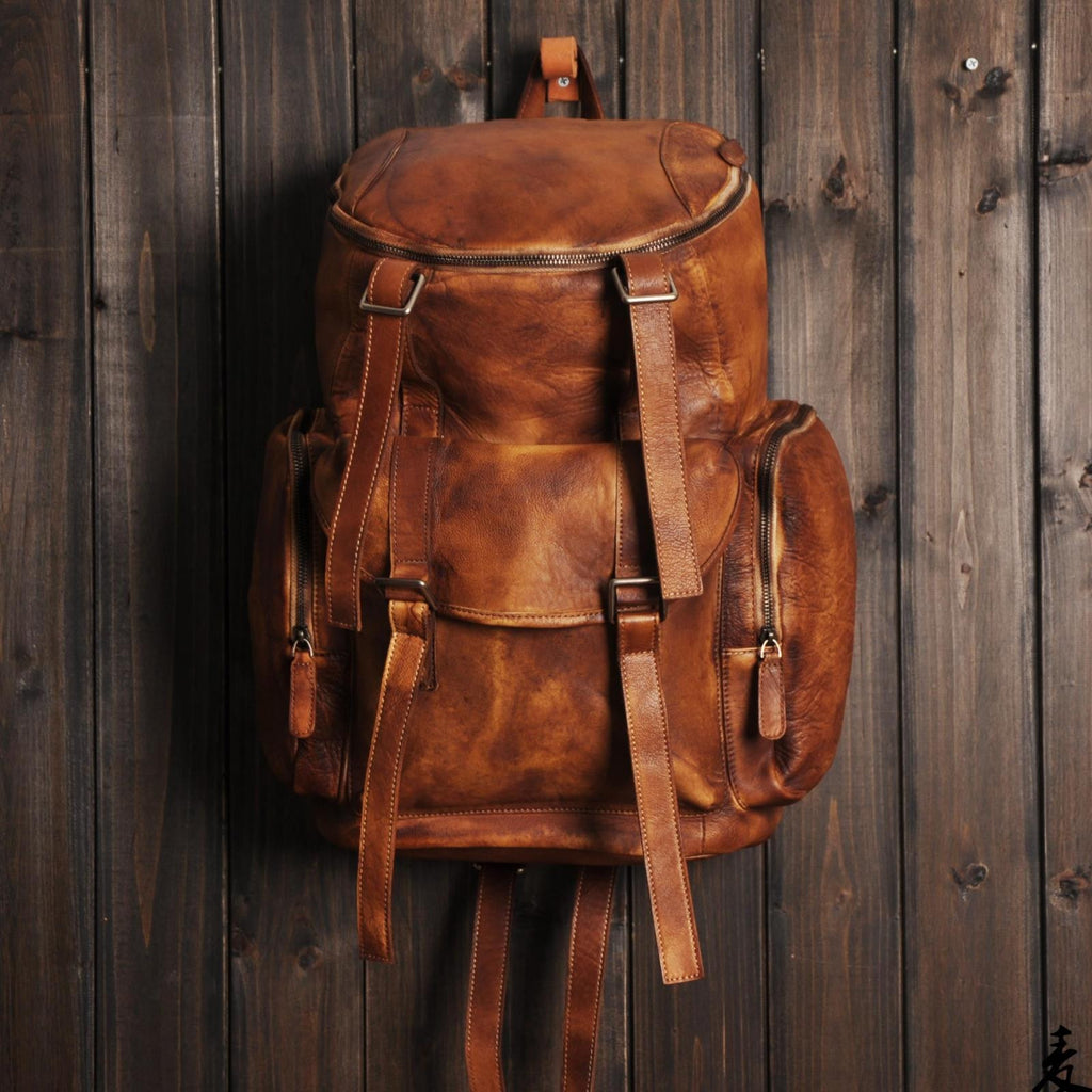 Personalized Leather Backpack Men Travel Backpack Hiking Rucksack Unisex Backpack Weekender Backpack - LISABAG