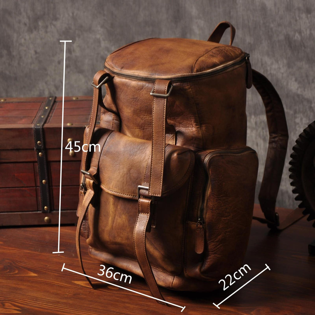 Personalized Leather Backpack Men Travel Backpack Hiking Rucksack Unisex Backpack Weekender Backpack - LISABAG