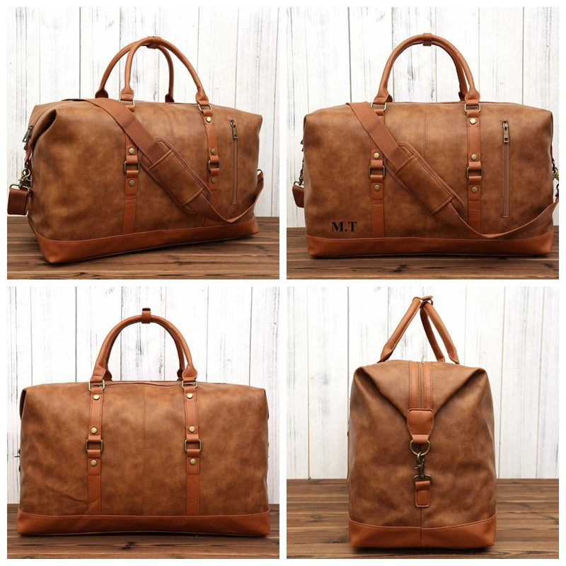 Vegan Leather Duffle Bag, Large Travel Bag, Mens Leather Weekend Bag, Personalized Outdoor Bag, Holdall Bag, Best Gift For Him Reddish Brown / No