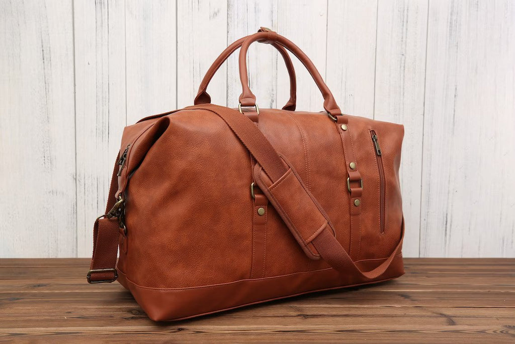 Vegan Leather Duffle Bag, Large Travel Bag, Mens Leather Weekend Bag, Personalized Outdoor Bag, Holdall Bag, Best Gift For Him