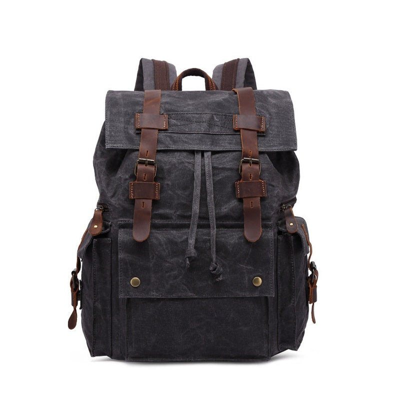 Waxed Canvas School Backpack Large Capacity Travel Backpack Men's Hiking Rucksack Christmas Gifts Gray / No,Thanks Waxed Canvas School Backpack Large Capacity Travel Backpack Men's Hiking Rucksack Christmas Gifts Gray / No,Thanks