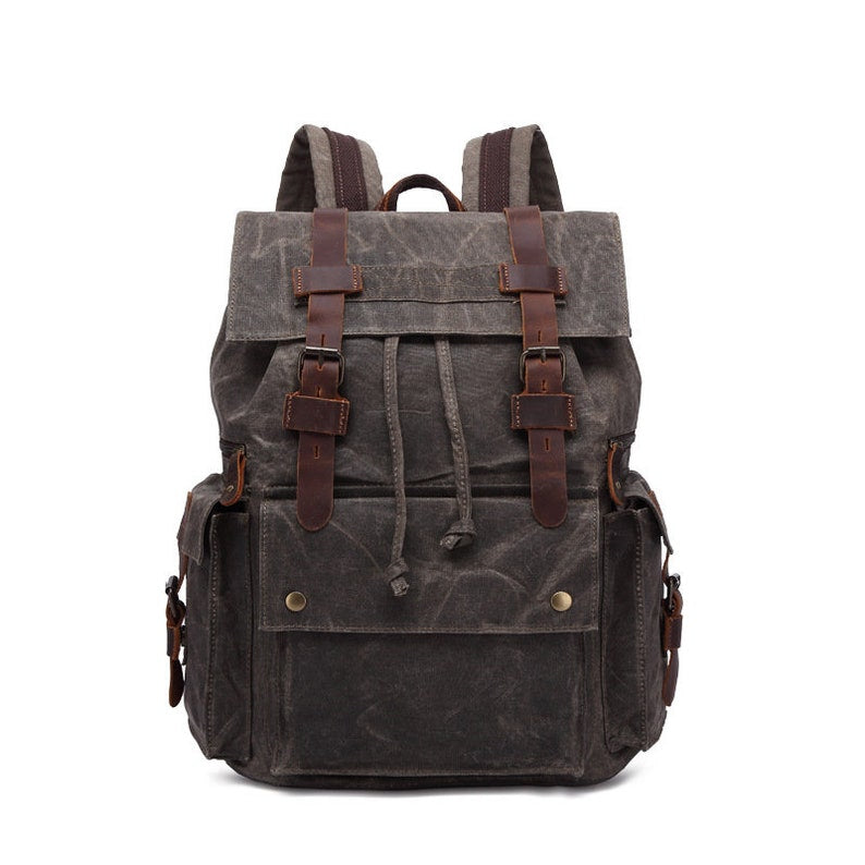 Waxed Canvas School Backpack Large Capacity Travel Backpack Men's Hiking Rucksack Christmas Gifts