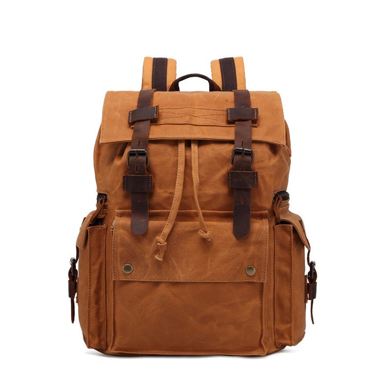 Waxed Canvas School Backpack Large Capacity Travel Backpack Men's Hiking Rucksack Christmas Gifts Khaki / Yes,please