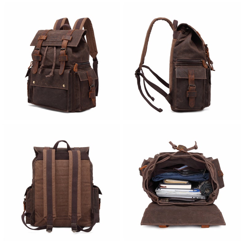 Waxed Canvas School Backpack Large Capacity Travel Backpack Men s